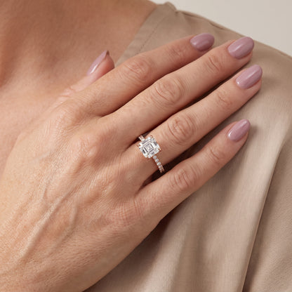 Aisha Pavé Solitaire Asscher Diamond Engagement Ring in Rose Gold - model.jpg