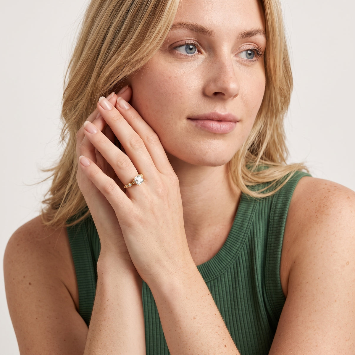 Heidi Vintage Milgrain Asscher Diamond Engagement Ring in Rose Gold - model.jpg