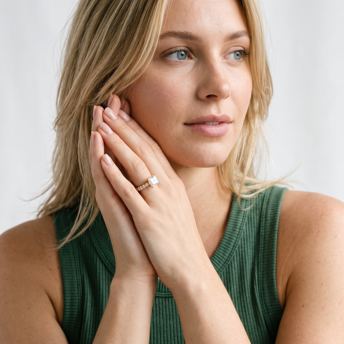 Lynn Statement Pavé Princess Diamond Engagement Ring in Rose Gold - model.jpg
