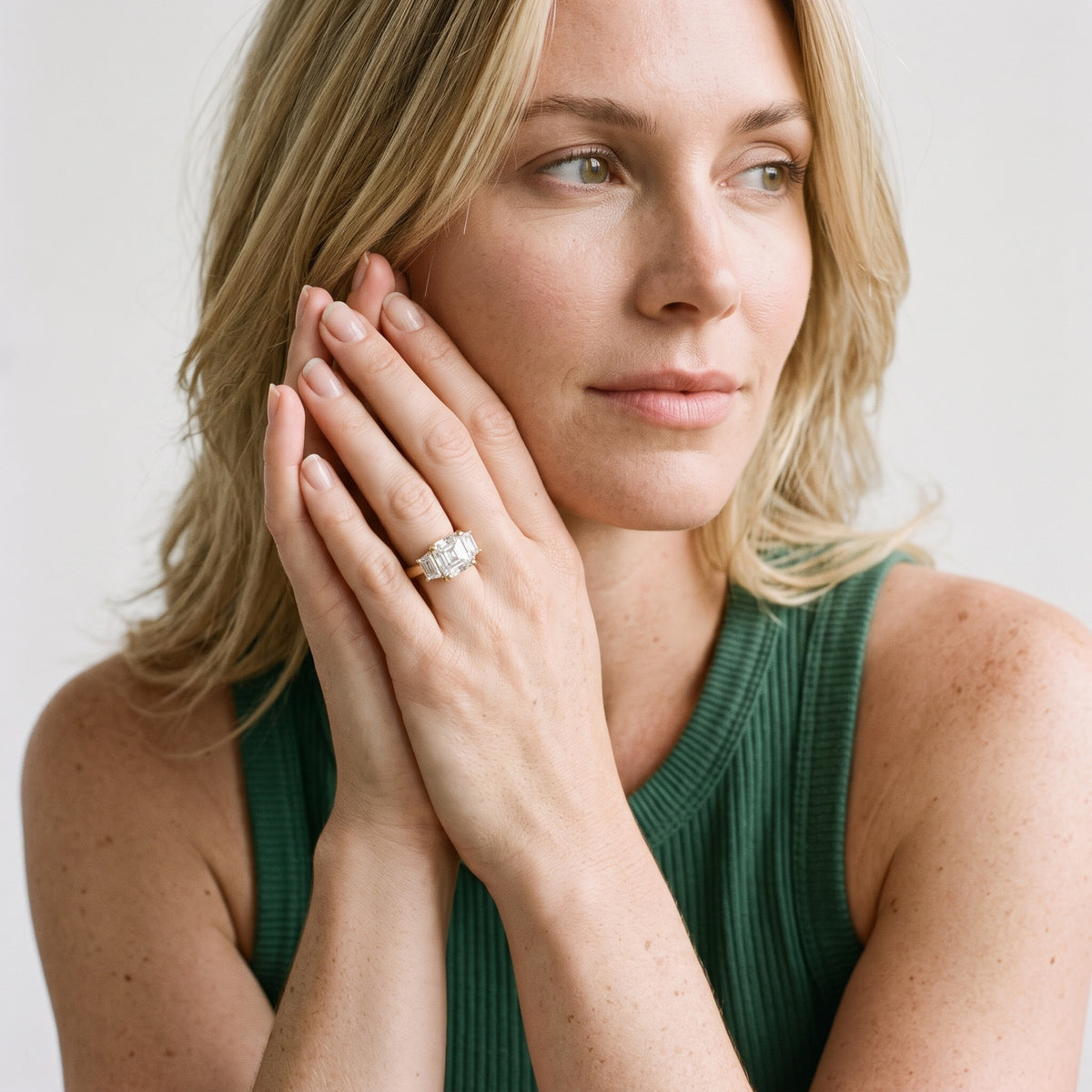 Filippa Trapezoid Three-Stone Asscher Diamond Engagement Ring in Yellow Gold - model.jpg