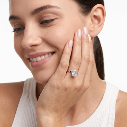 Serena Blossom Solitaire Cushion Diamond Engagement Ring in Silver - model.jpg