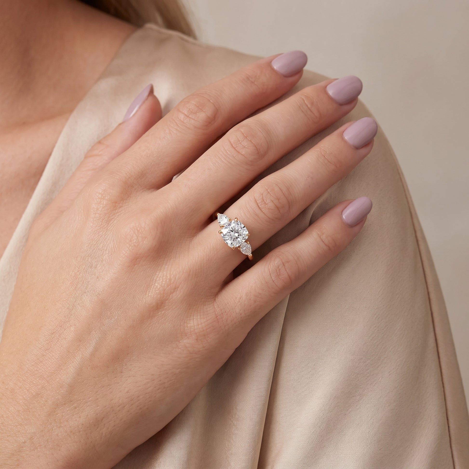 Phoebe Three-Stone Cushion Diamond Ring in Yellow Gold - model.jpg