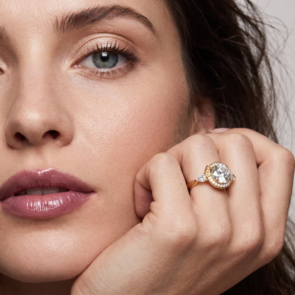 Eliza Halo Sidestone Round Diamond Engagement Ring in Yellow Gold - model.jpg