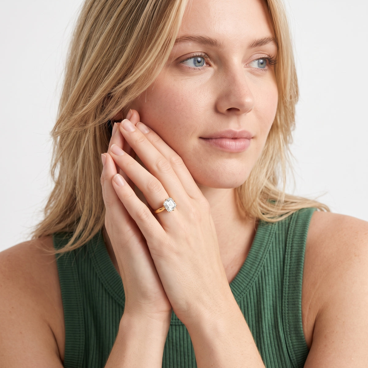 Edwina Crossover Solitaire Asscher Diamond Engagement Ring in Rose Gold - model.jpg