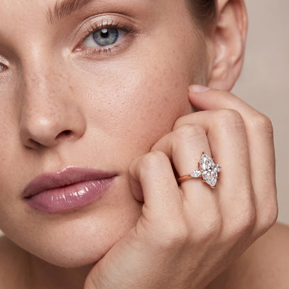 Leila Three-Stone Marquise Diamond Engagement Ring in Rose Gold - model.jpg