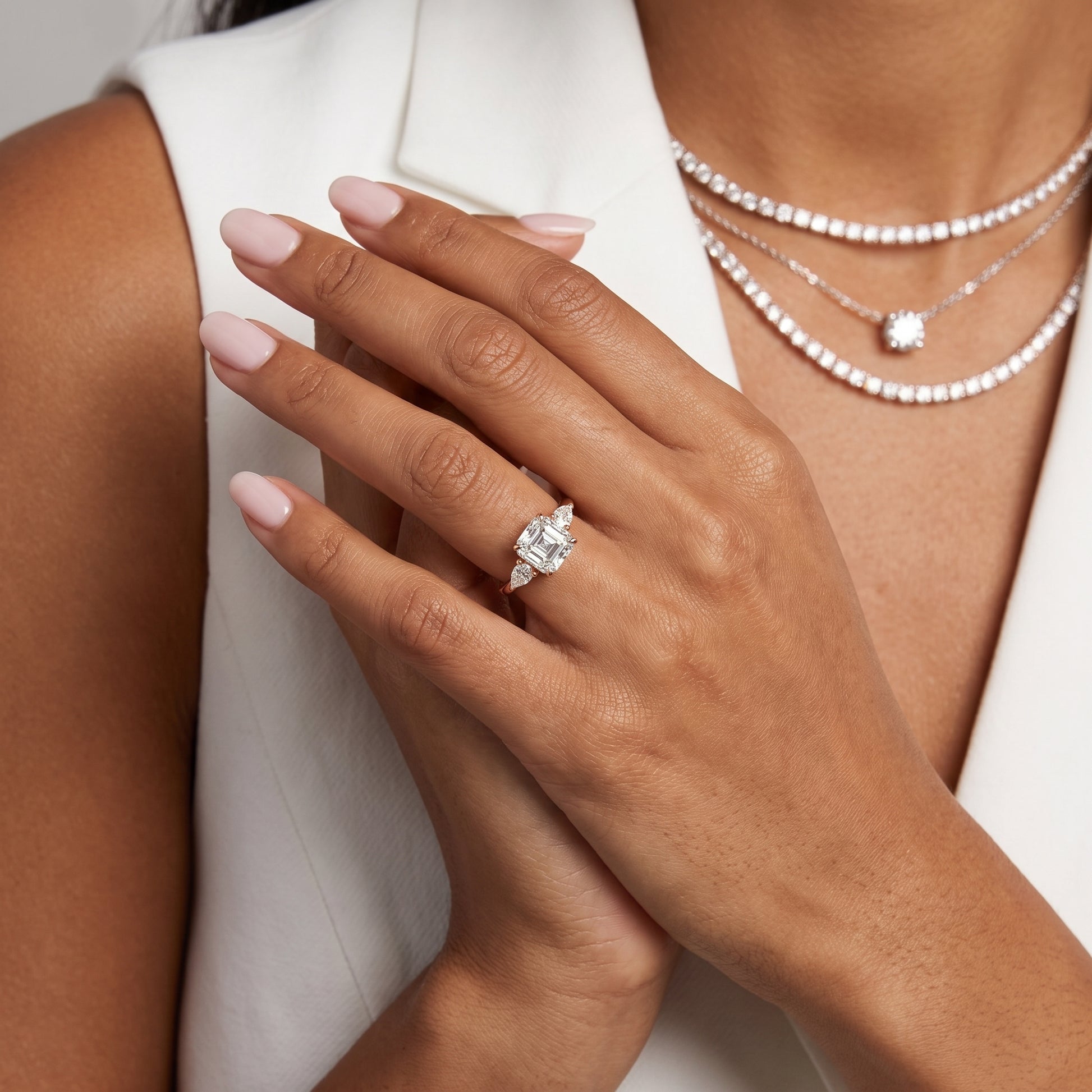 Phoebe Three-Stone Asscher Diamond Ring in Rose Gold - model.jpg