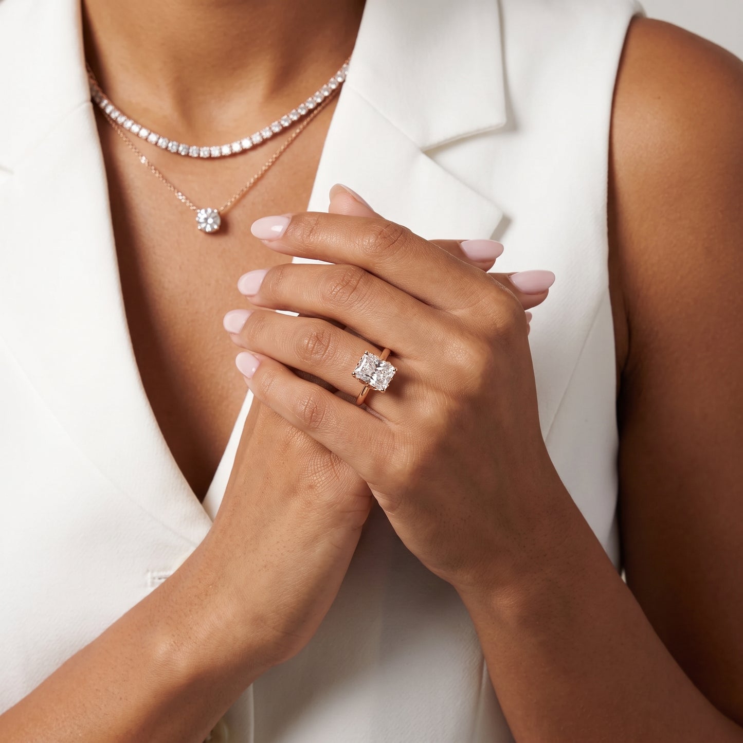 Radiant Cut Lab Grown Diamond Engagement Ring in Rose Gold