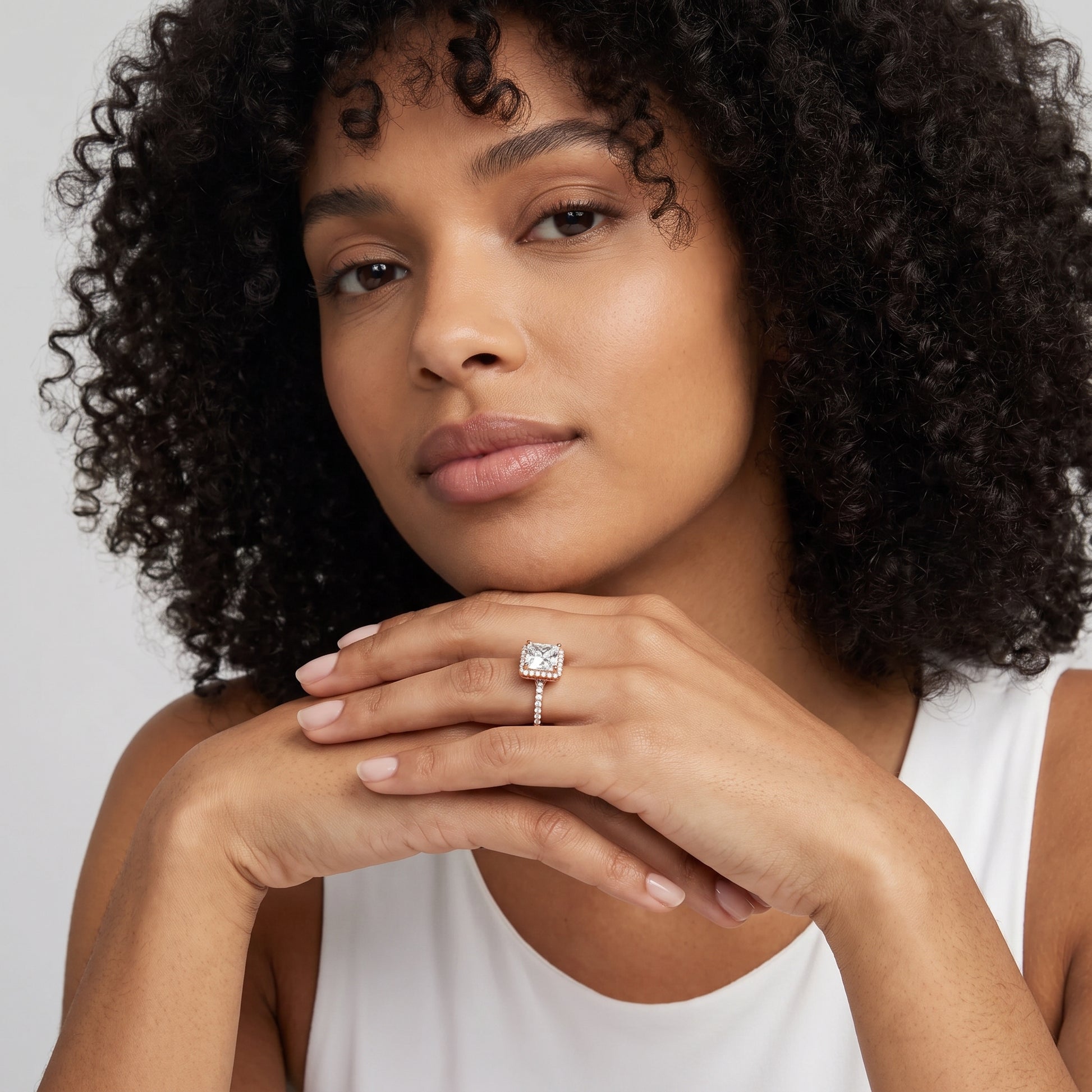 Sophie Halo Pavé Princess Diamond Ring in Rose Gold - model.jpg
