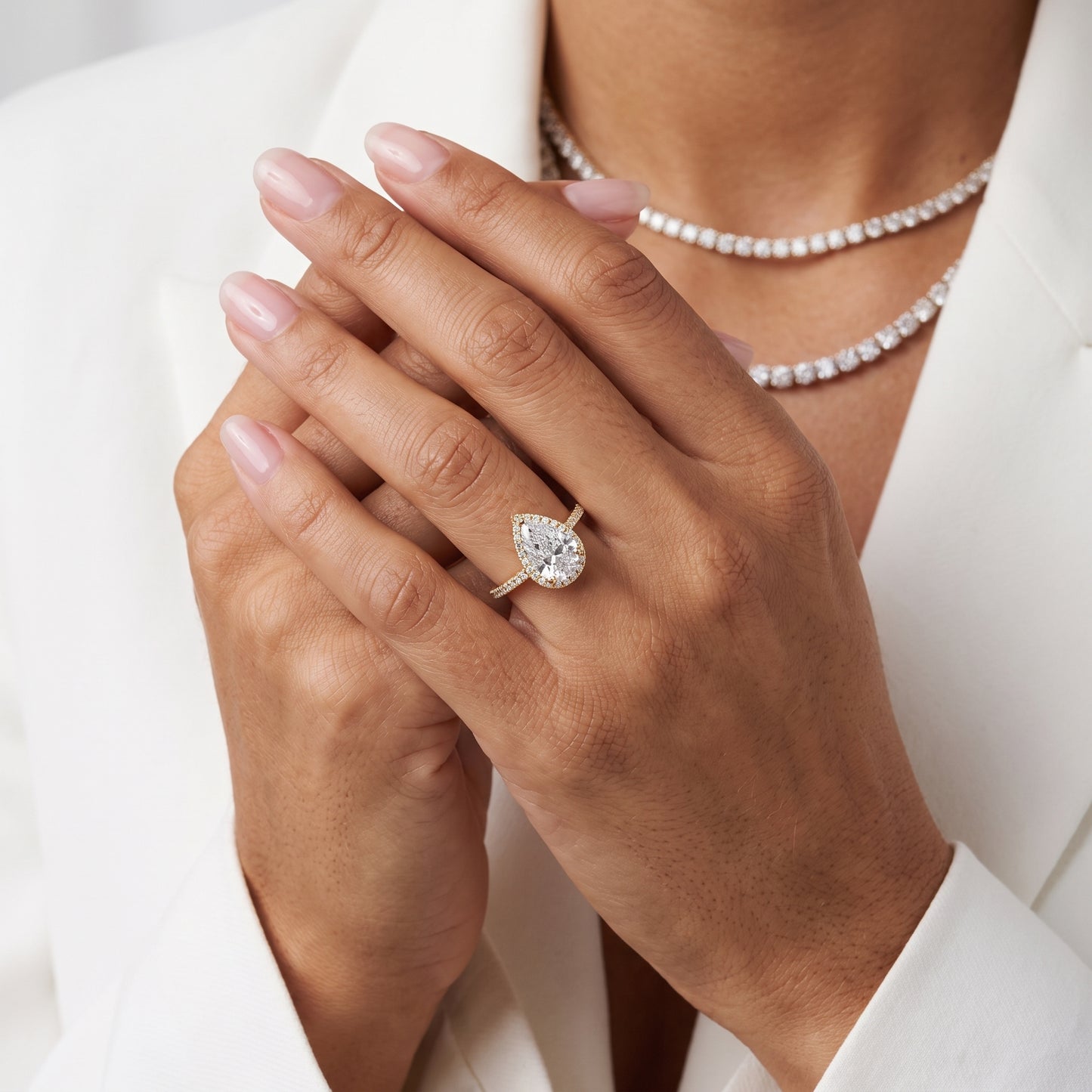 Willa Halo Micropavé Pear Diamond Engagement Ring in Yellow Gold - model.jpg