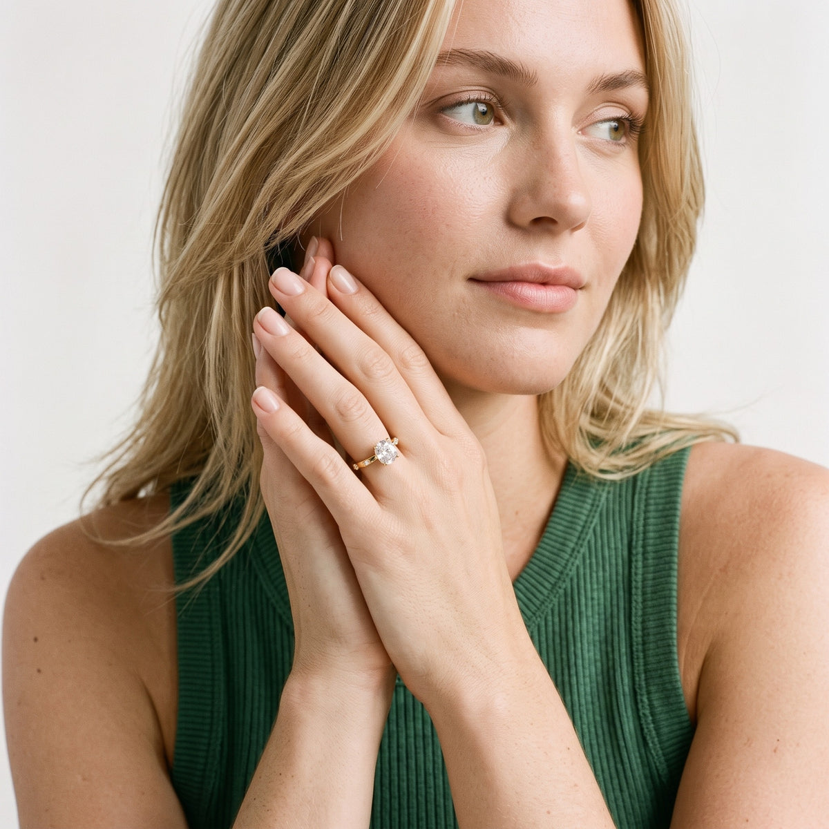 Elena Radiance Solitaire Cushion Diamond Engagement Ring in Yellow Gold - model.jpg
