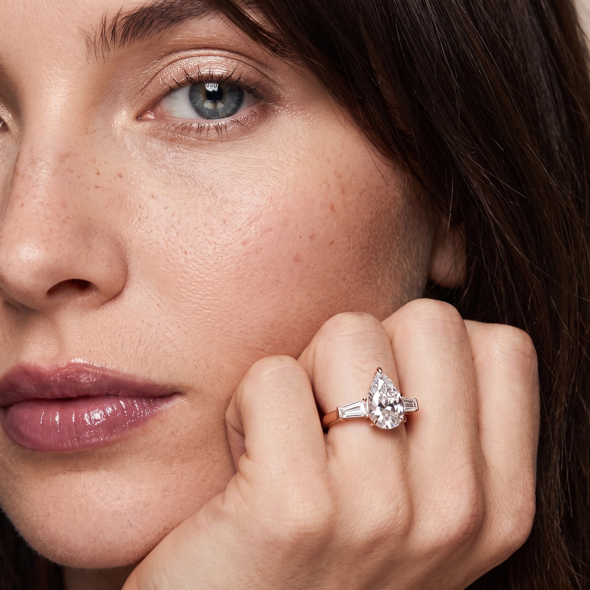 Zelda Tapered Baguette Pear Diamond Engagement Ring in Rose Gold - model.jpg