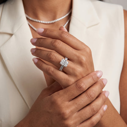 Elisa Hidden Halo Pavé Radiant Diamond Engagement Ring in Platinum - model.jpg