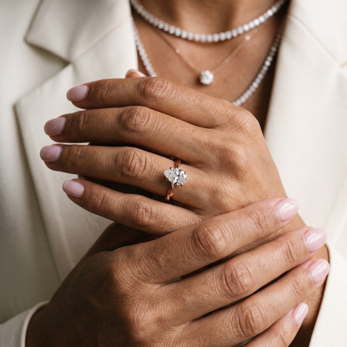 Iris Twist Pear Diamond Engagement Ring in Rose Gold - model.jpg