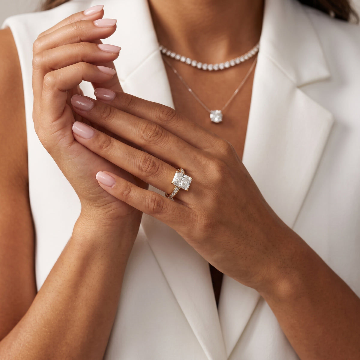 Maren Sidestone Channel Set Radiant Diamond Engagement Ring in Yellow Gold - model.jpg