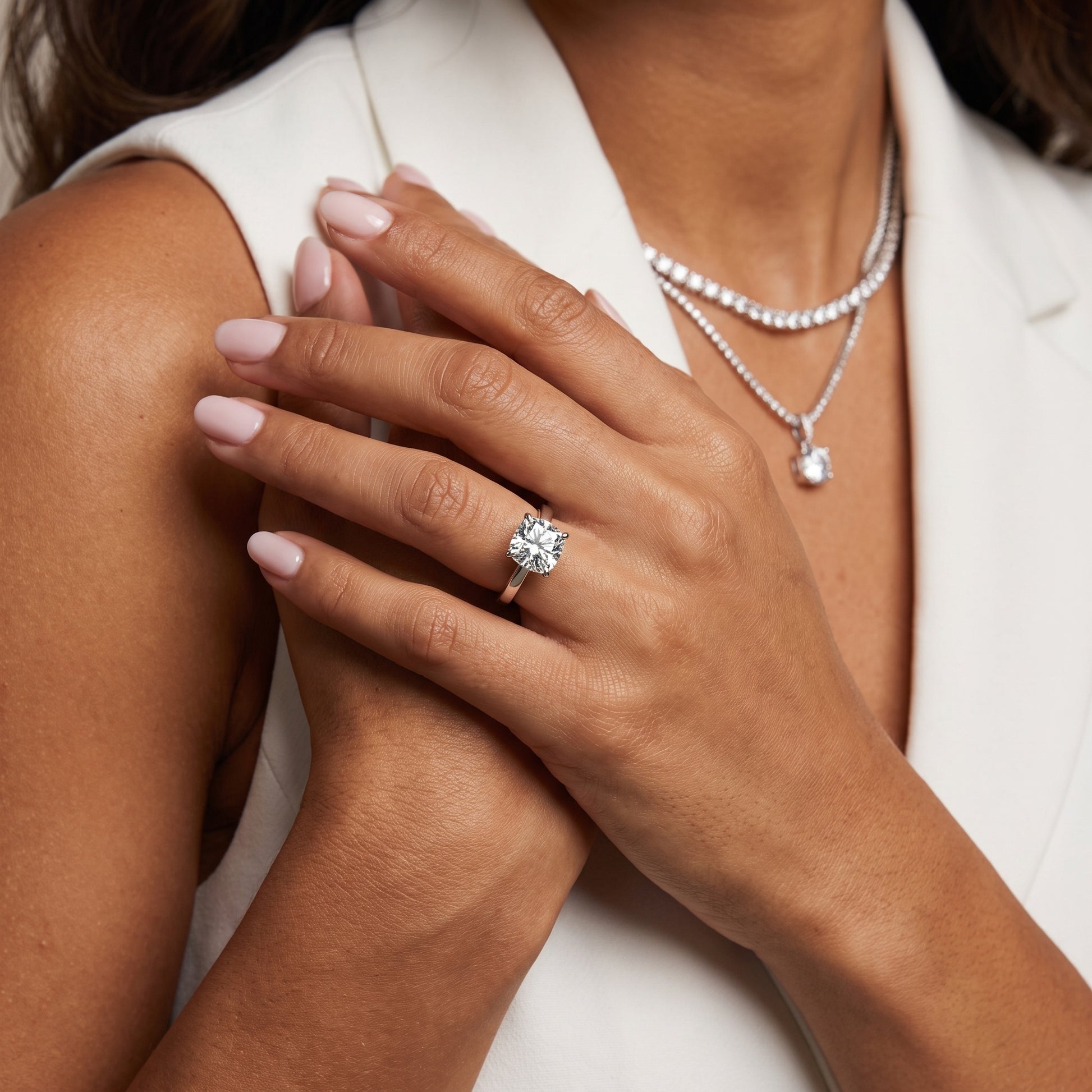 Kaia Solitaire Cushion Diamond Ring in Silver - model.jpg