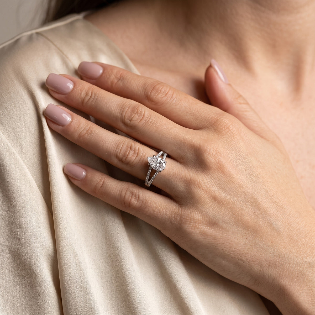 Eternal Embrace Solitaire Pear Diamond Engagement Ring in White Gold - model.jpg