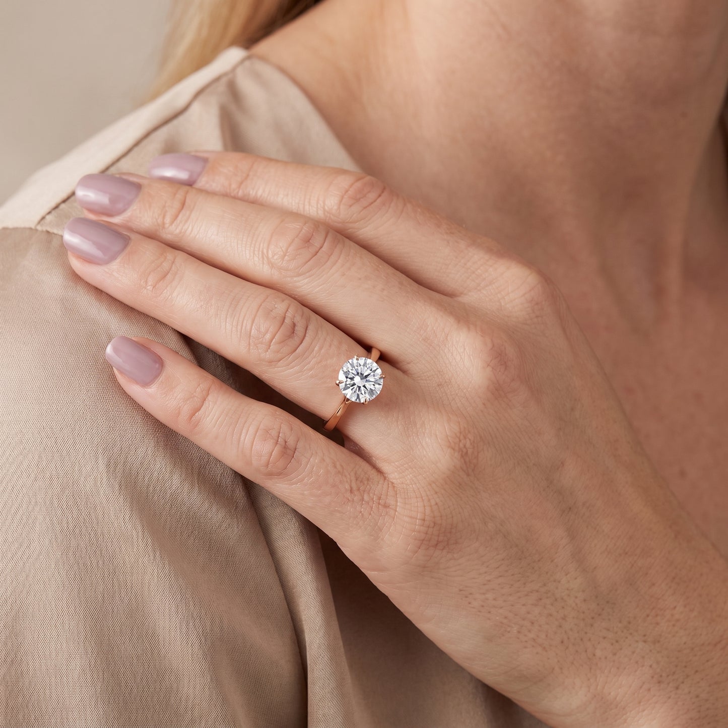 Anais Trellis Solitaire Round Diamond Engagement Ring in Rose Gold - model.jpg