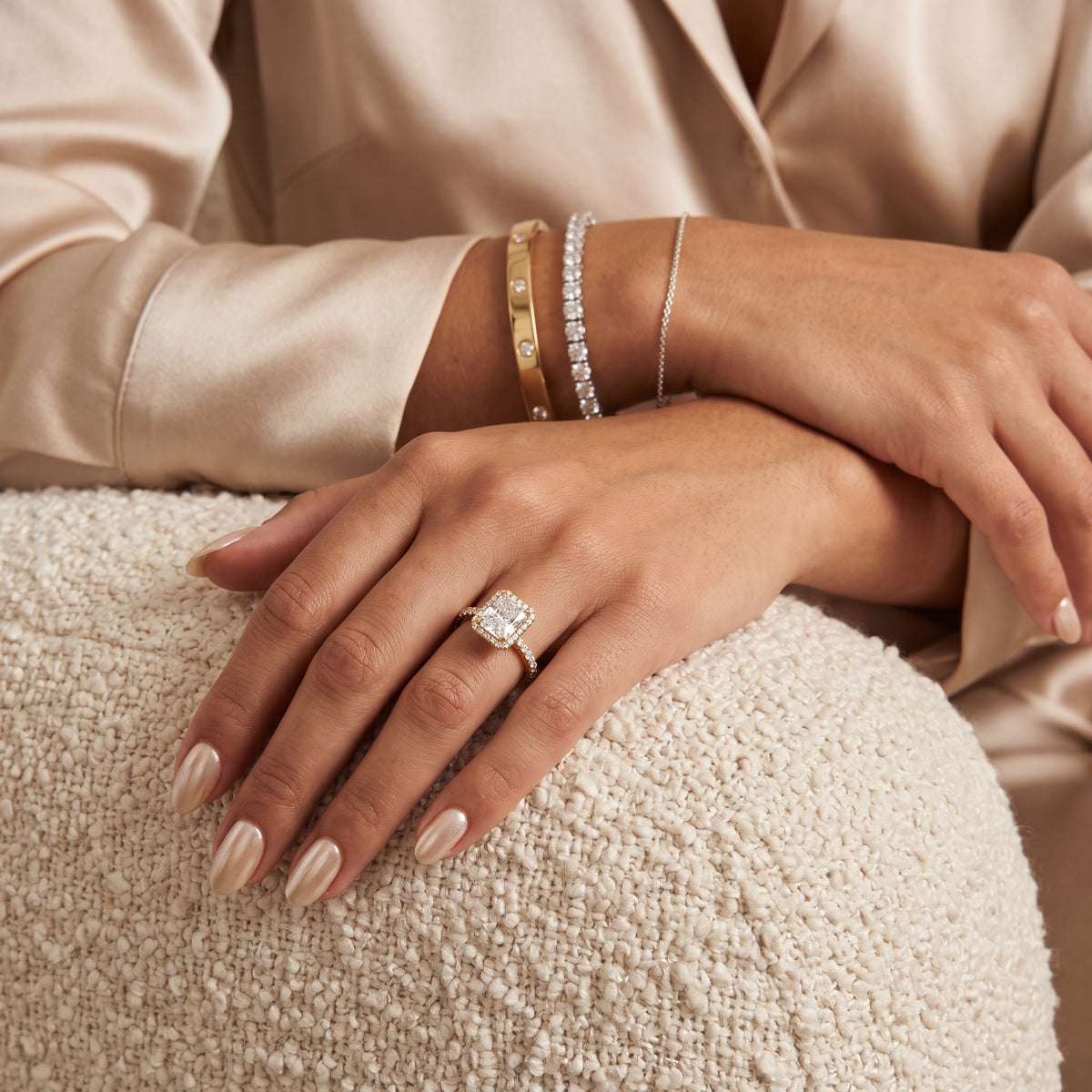 Chloe Halo Pavé Radiant Diamond Engagement Ring in Yellow Gold - model.jpg