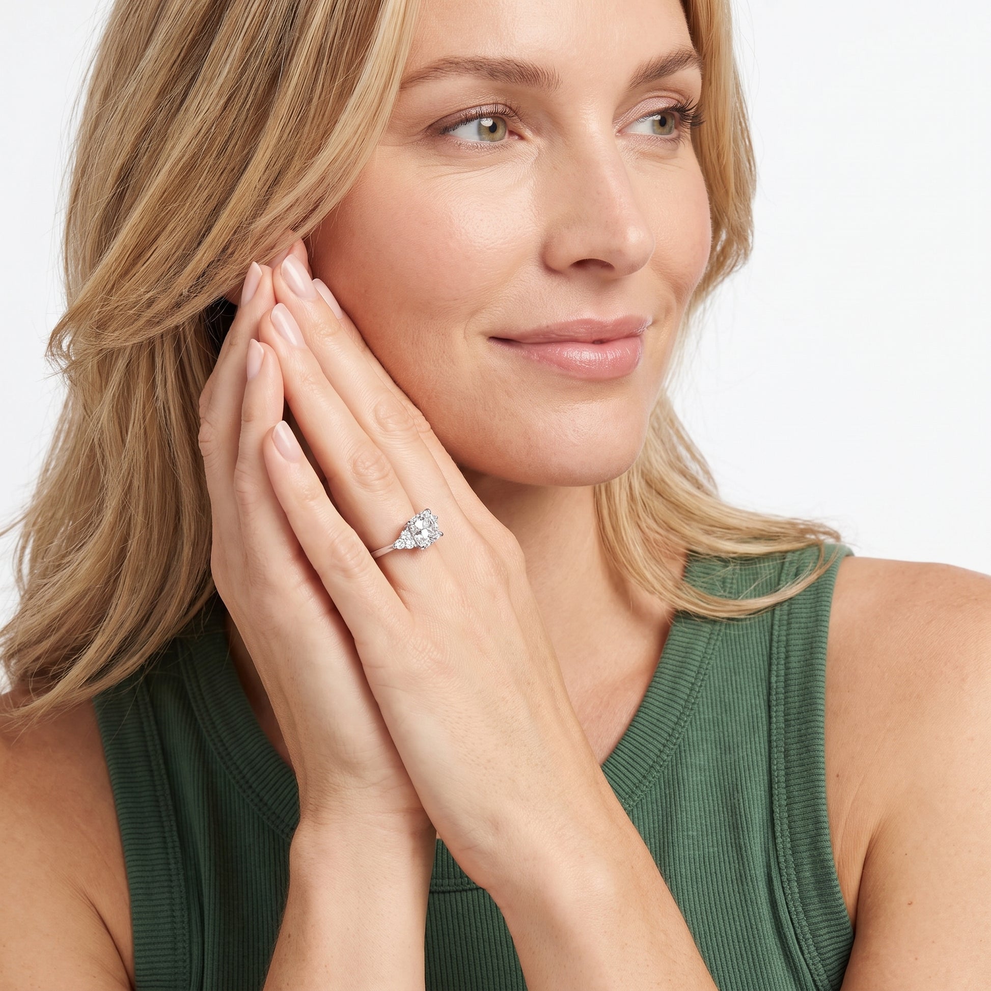 Anya Sidestone Cluster Cushion Diamond Ring in White Gold - model.jpg