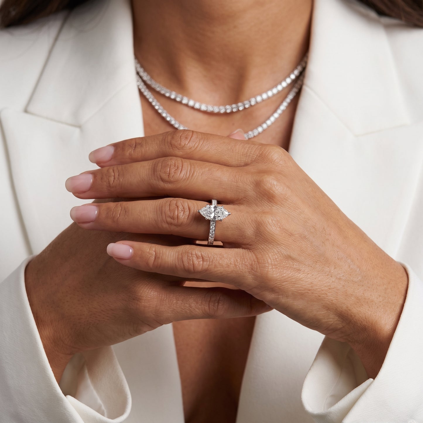 Brielle Channel Set Solitaire Marquise Diamond Ring in Silver - model.jpg