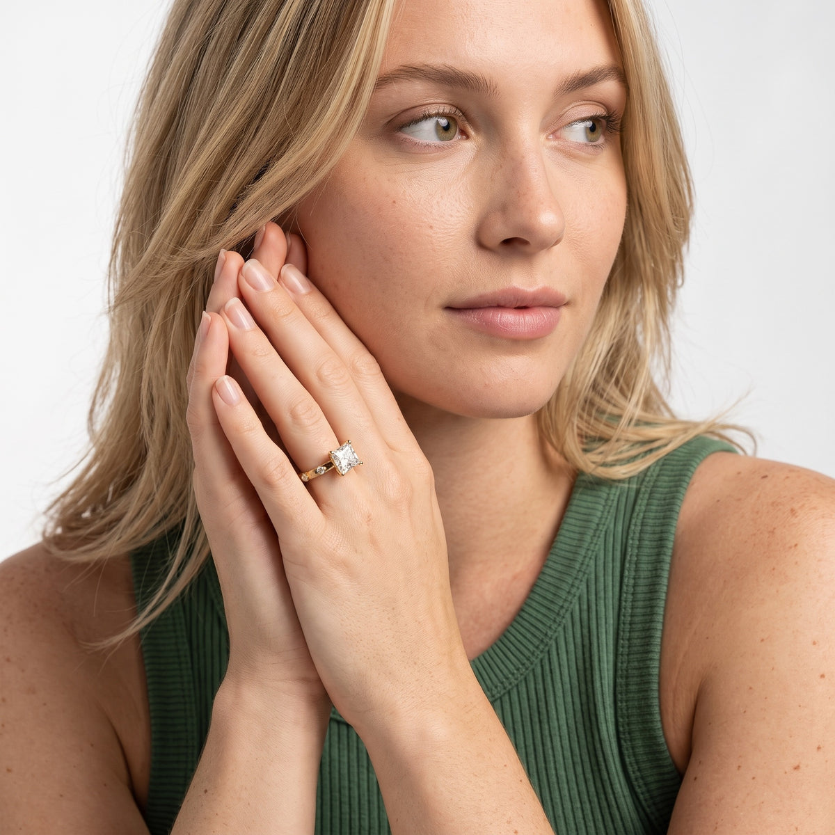 Elena Radiance Princess Cut Diamond Engagement Ring in Yellow Gold - model.jpg