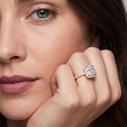 Chloe Halo Pavé Radiant Diamond Ring in Yellow Gold - model.jpg