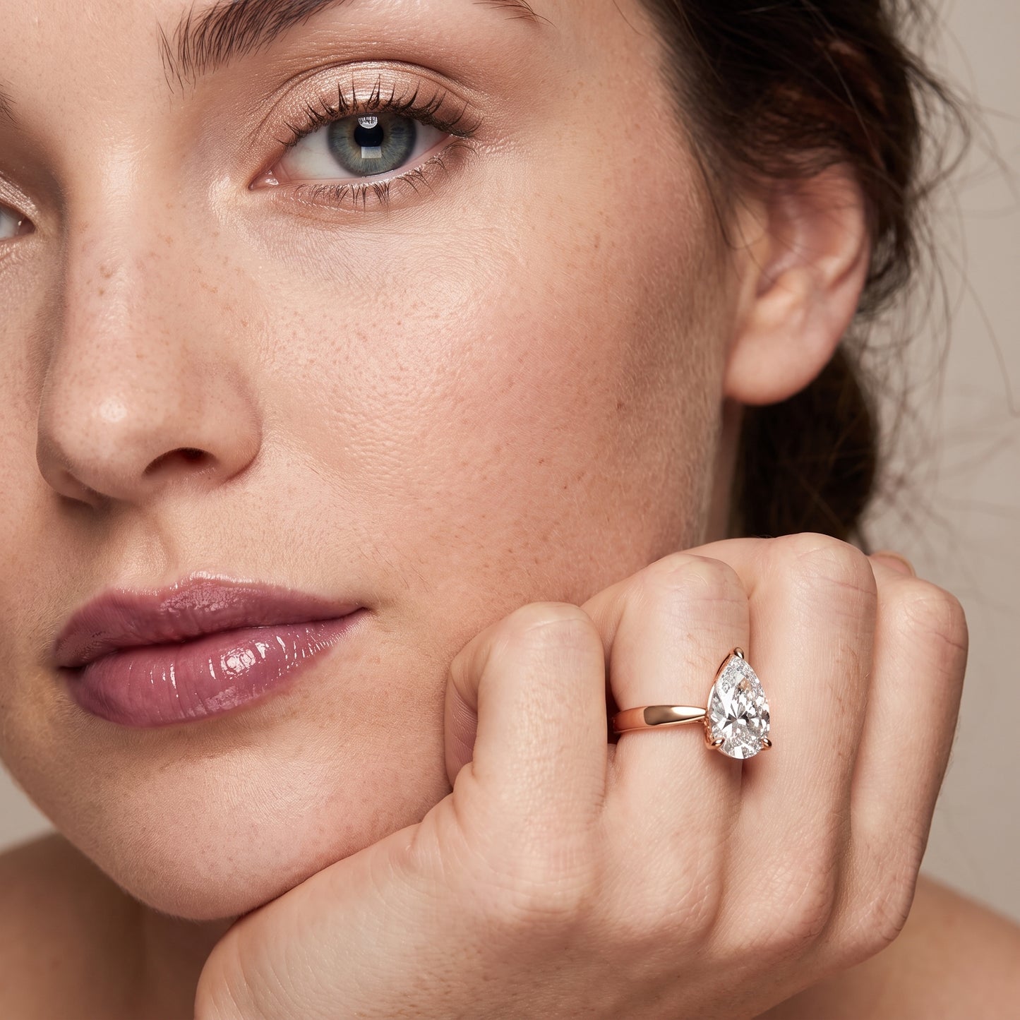Lucia Solitaire Six-Prong Pear Diamond Engagement Ring in Rose Gold - model.jpg