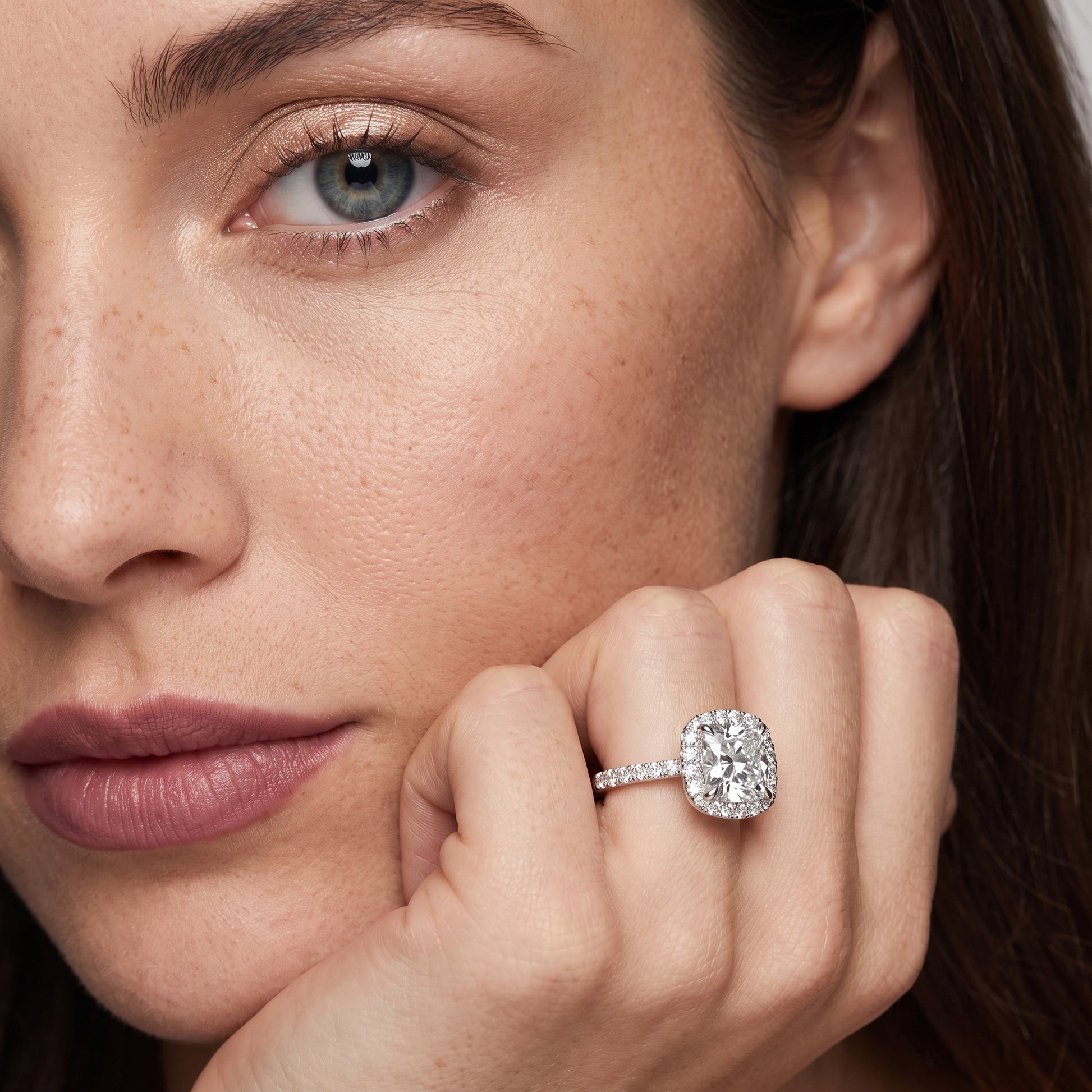 Alma Halo Pavé Cushion Diamond Ring in White Gold - model.jpg