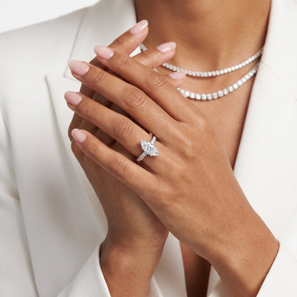 Rhea Sidestone Pavé Marquise Diamond Engagement Ring in Platinum - model.jpg