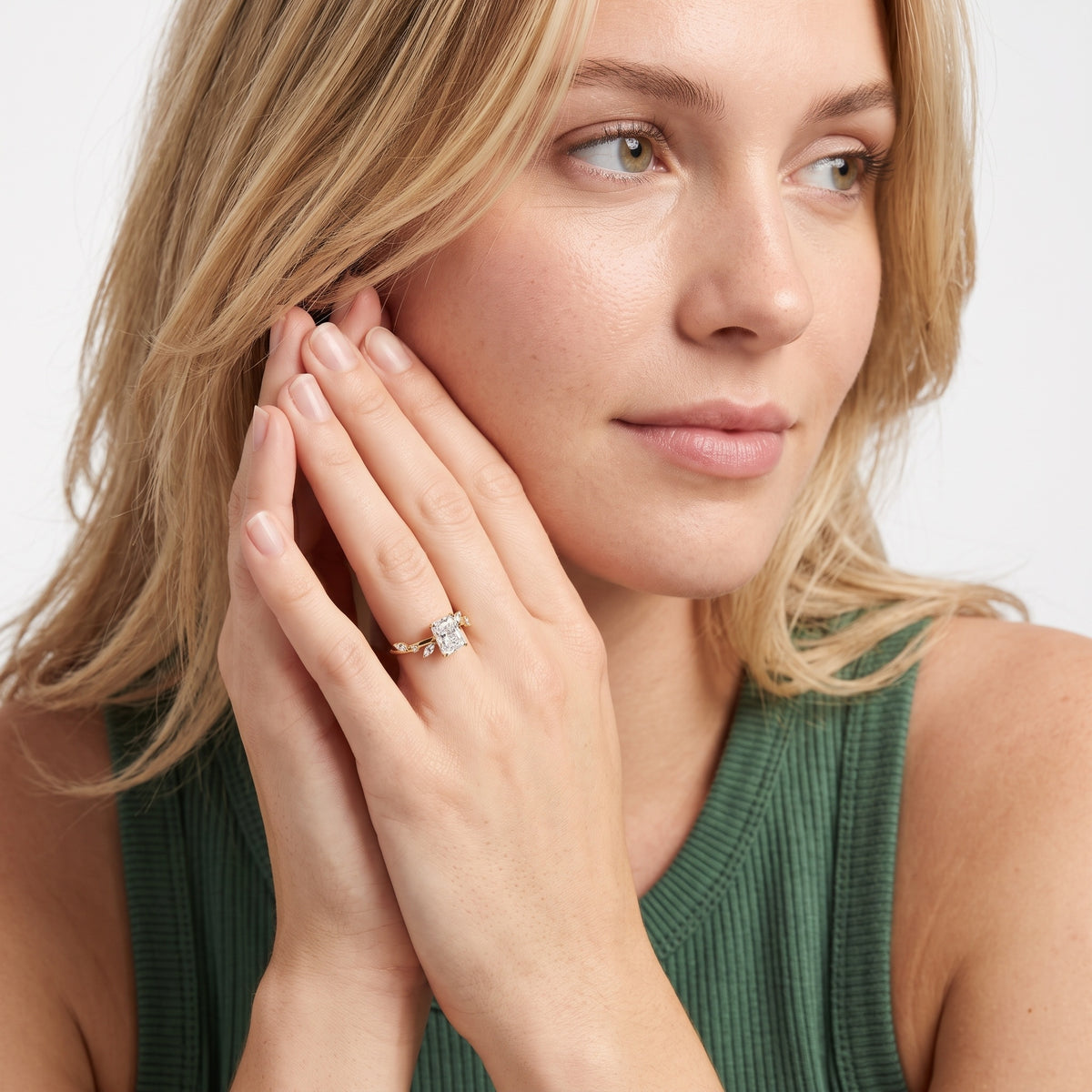 Vivian Leaf Radiant Diamond Engagement Ring in Rose Gold - model.jpg