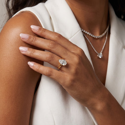 Lyla Petite Solitaire Pear Diamond Engagement Ring in Yellow Gold - model.jpg