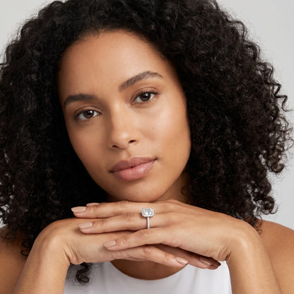 Alma Halo Pavé Radiant Diamond Ring in Platinum - model.jpg
