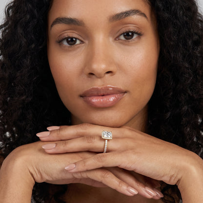 Willa Halo Micropavé Princess Diamond Engagement Ring in Yellow Gold - model.jpg