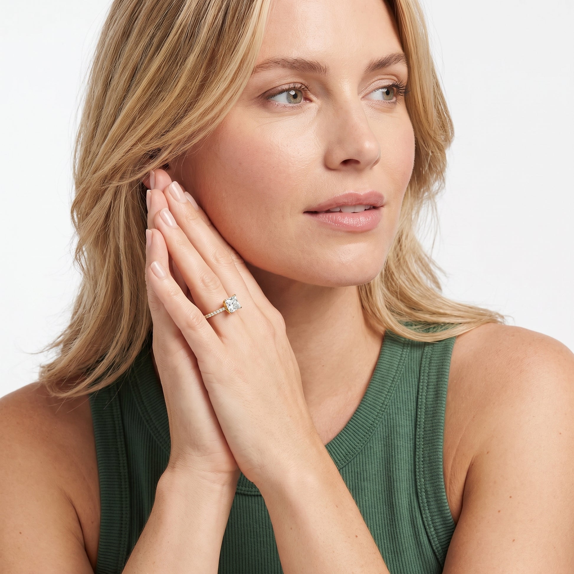 Ione Solitaire Pavé Princess Diamond Engagement Ring in Yellow Gold - model.jpg