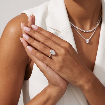 Willa Halo Micropavé Pear Diamond Engagement Ring in Rose Gold - model.jpg