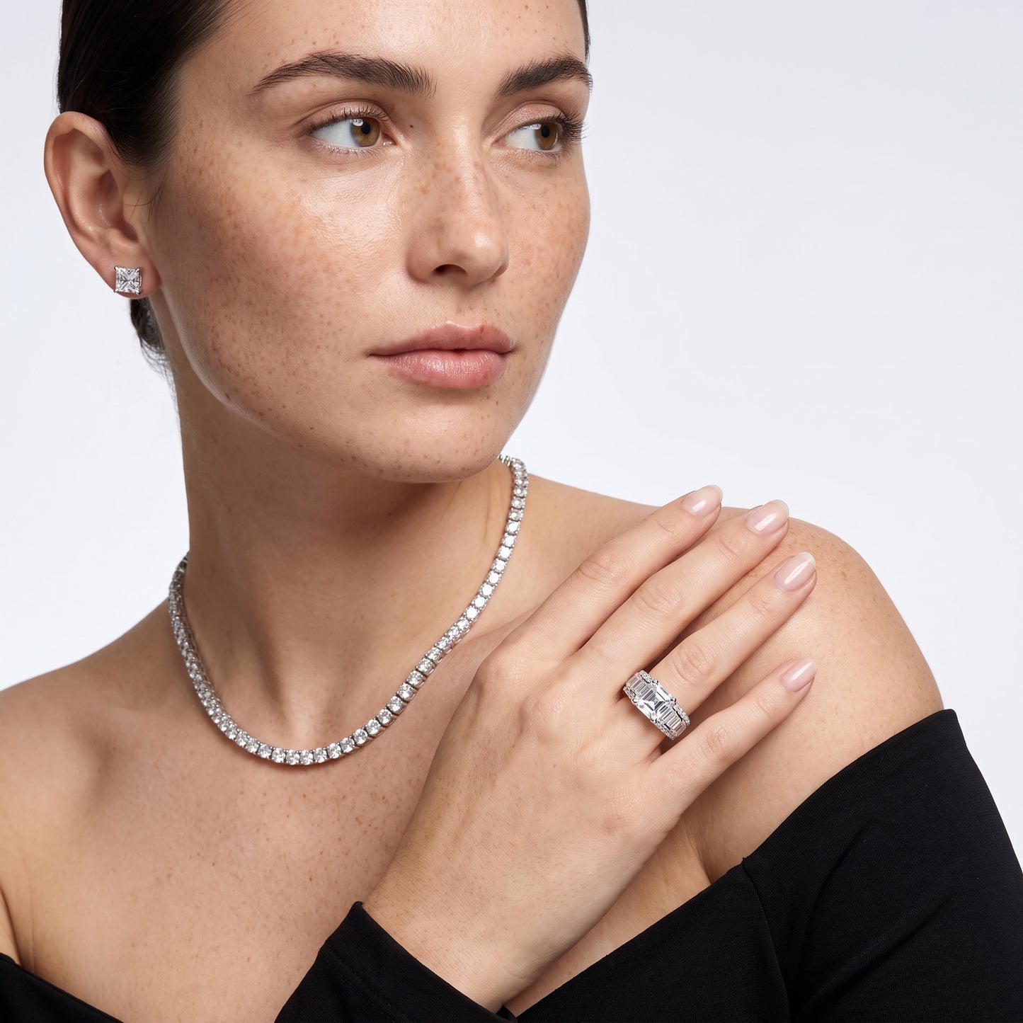 Halle Channel Set Baguette Accent Asscher Diamond Engagement Ring in Platinum - model.jpg