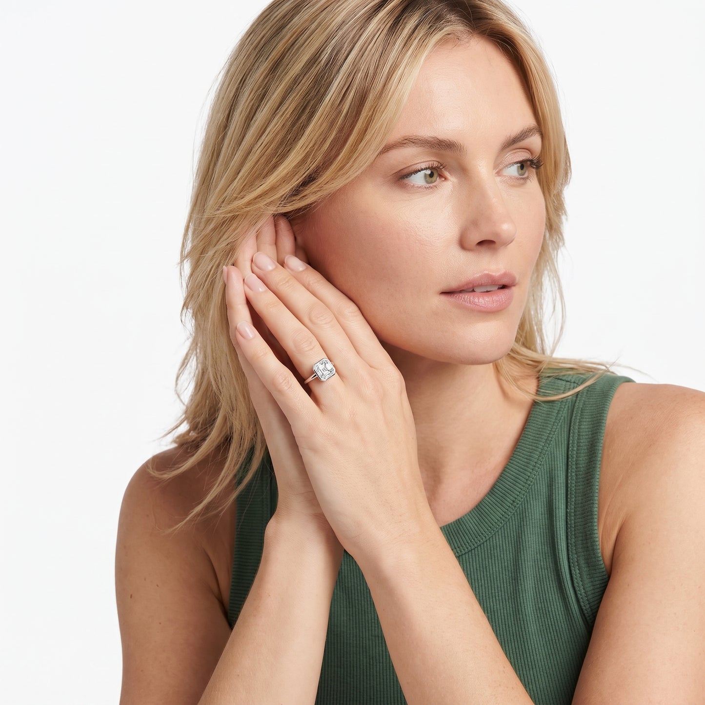 Maeve Bezel Solitaire Asscher Diamond Ring in Silver - model.jpg