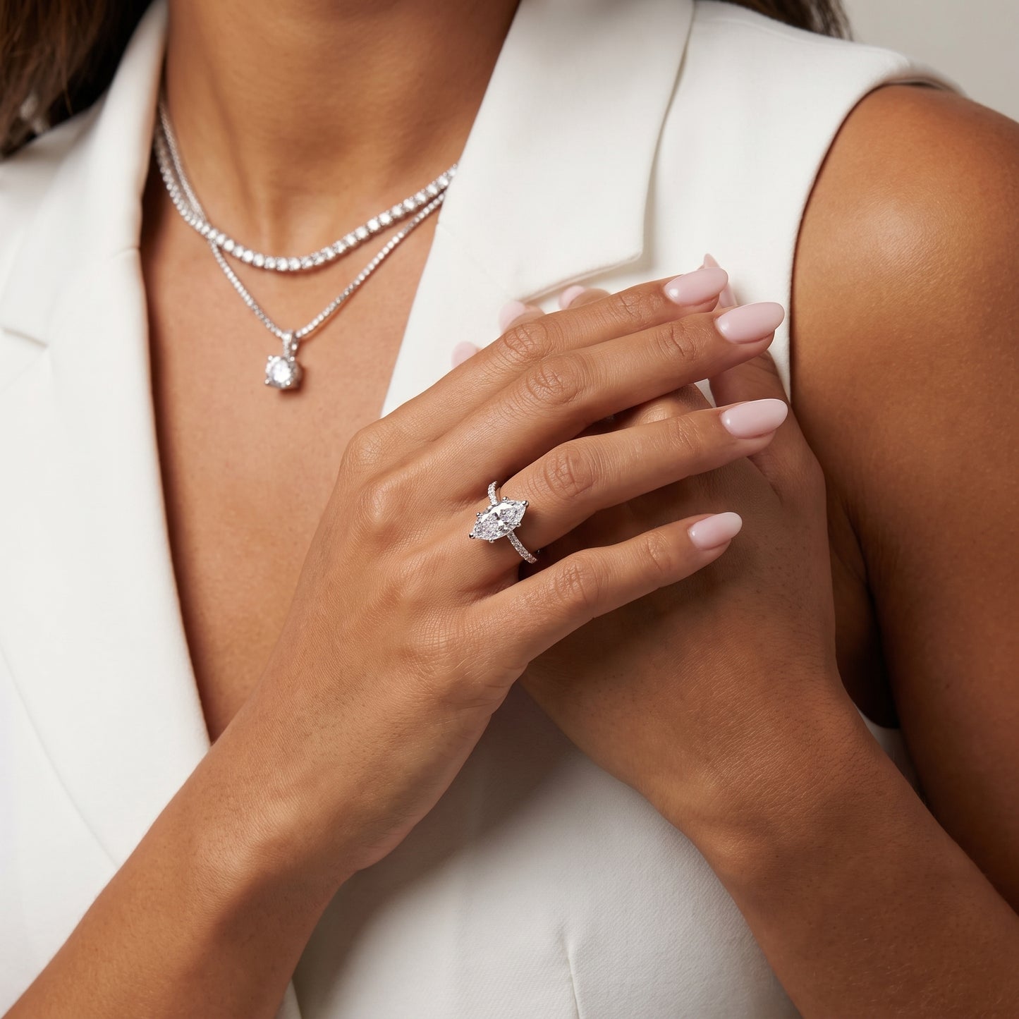 Rosie Solitaire Basket Marquise Diamond Engagement Ring in Platinum - model.jpg