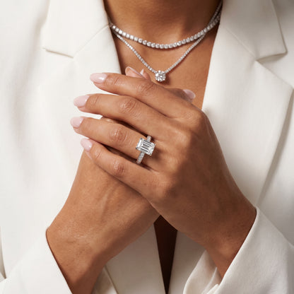 Tessa Solitaire Channel Set Emerald Diamond Engagement Ring in White Gold - model.jpg