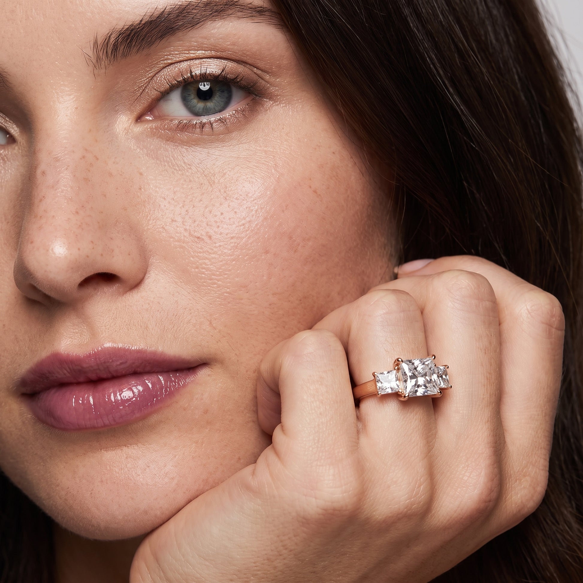 Sienna Three-Stone Princess Diamond Ring in Rose Gold - model.jpg