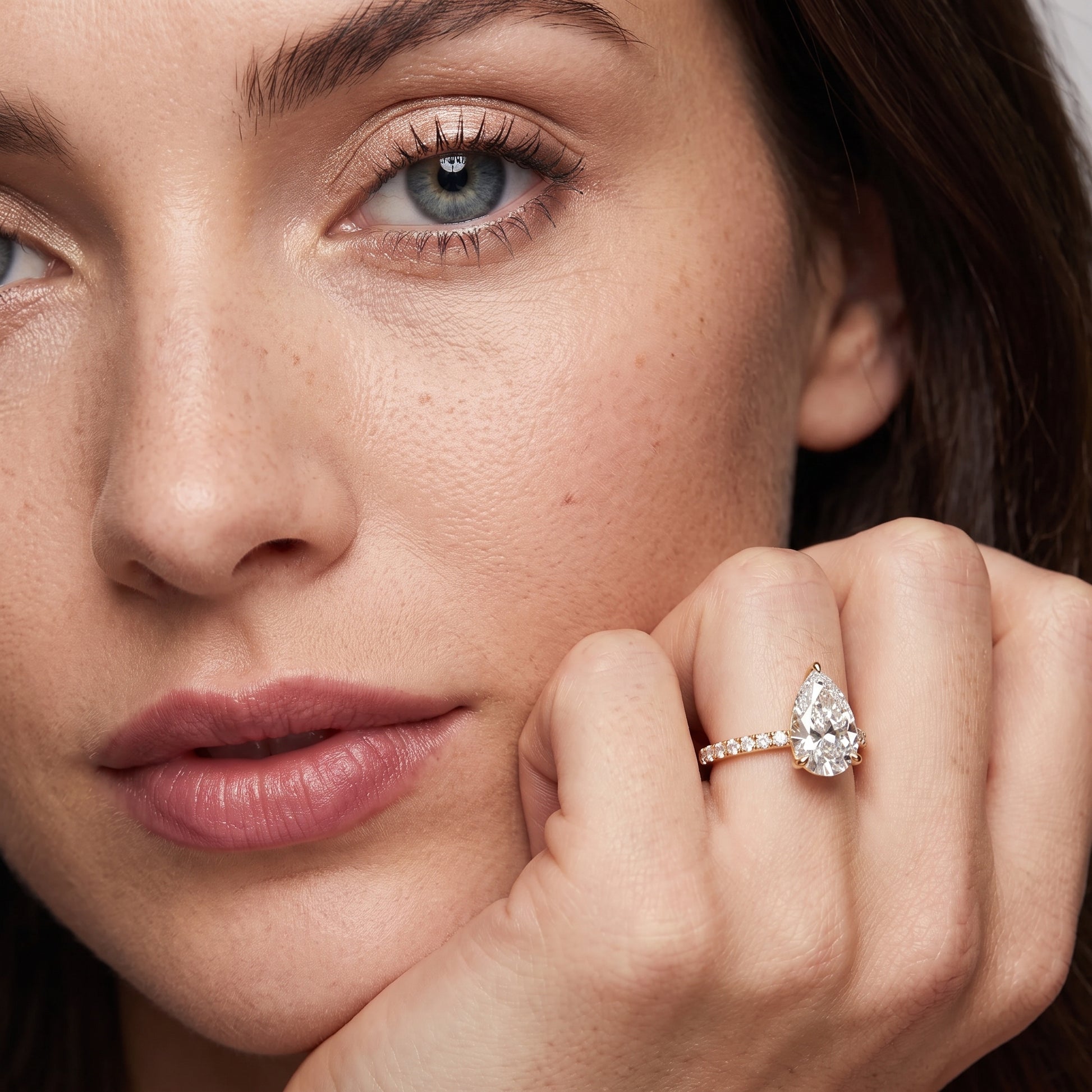 Aisha Pavé Solitaire Pear Diamond Engagement Ring in Yellow Gold - model.jpg
