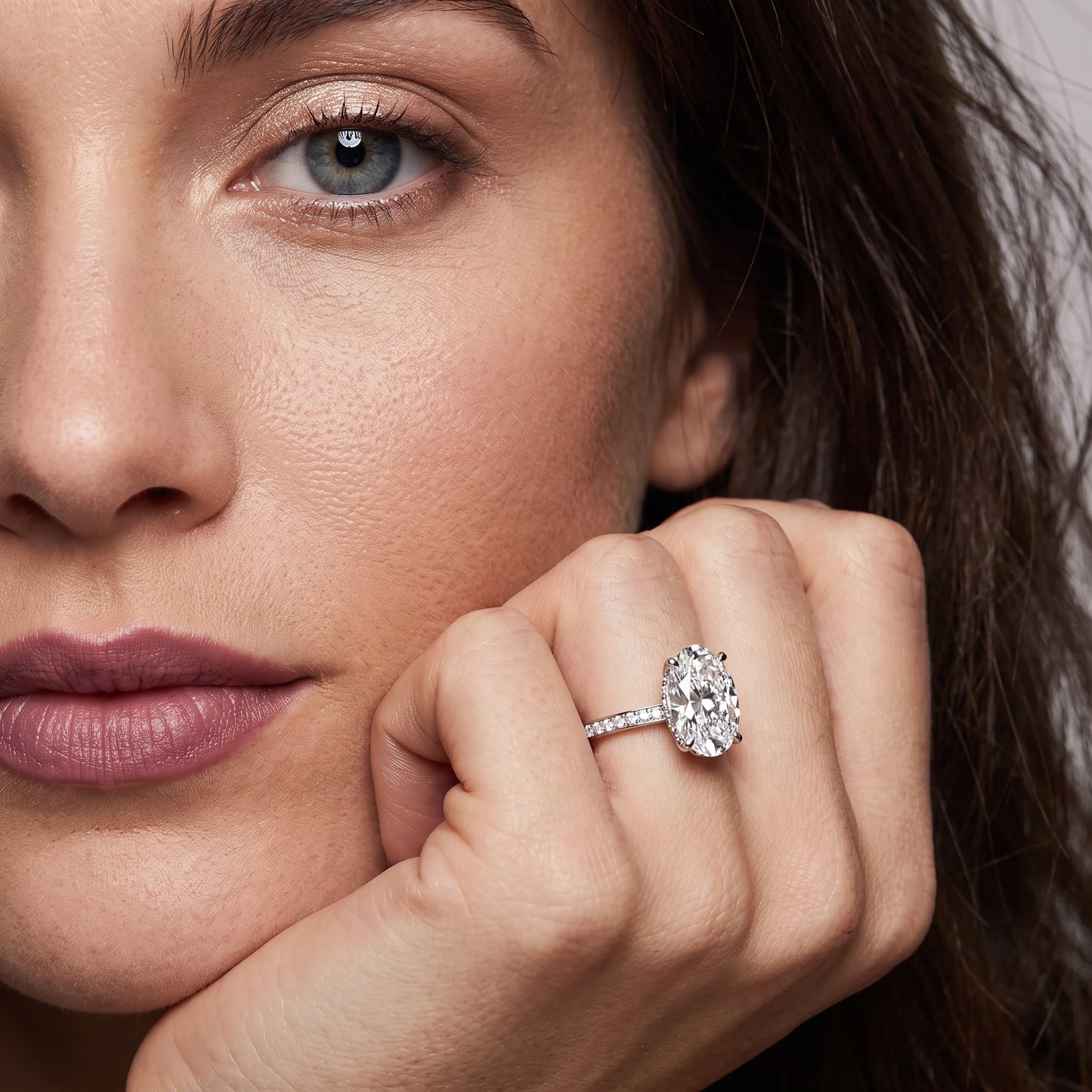 Naia Hidden Halo Oval Diamond Ring in Silver - model.jpg