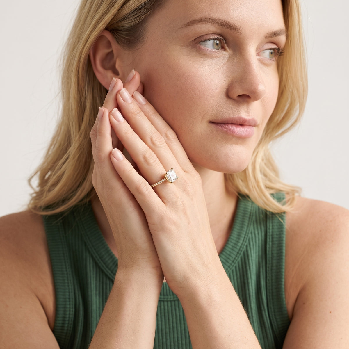 Beth Hidden Halo Pavé Asscher Diamond Engagement Ring in Platinum - model.jpg