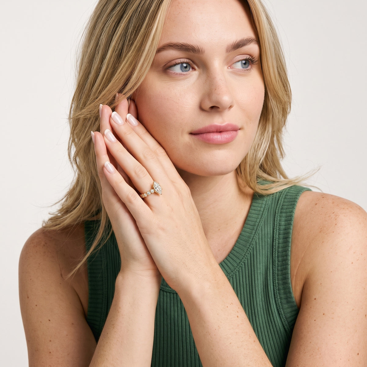 Edie Beaded Bezel Marquise Diamond Engagement Ring in Platinum - model.jpg