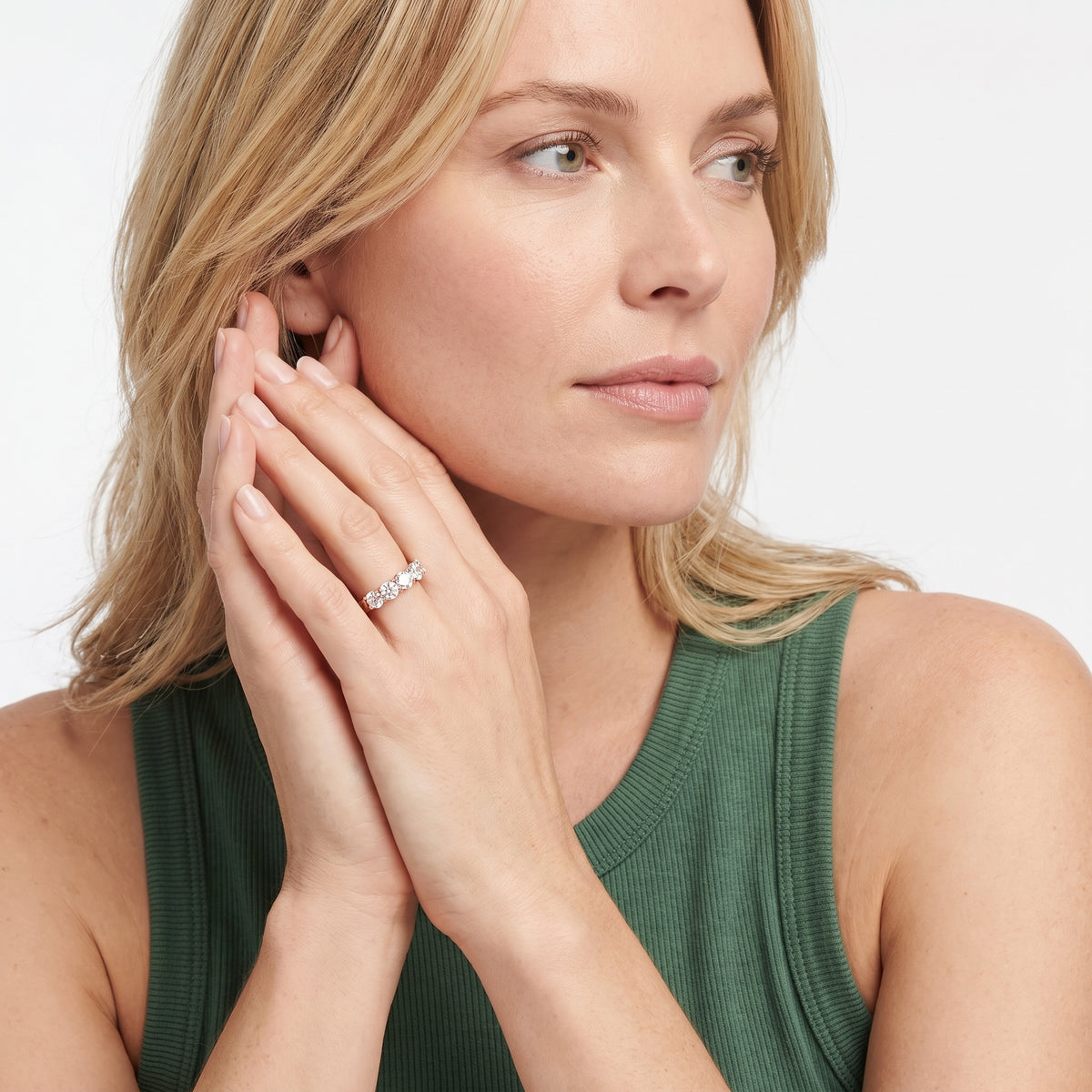Cecilia Shared Prong Round Diamond Wedding Band in Rose Gold - model.jpg