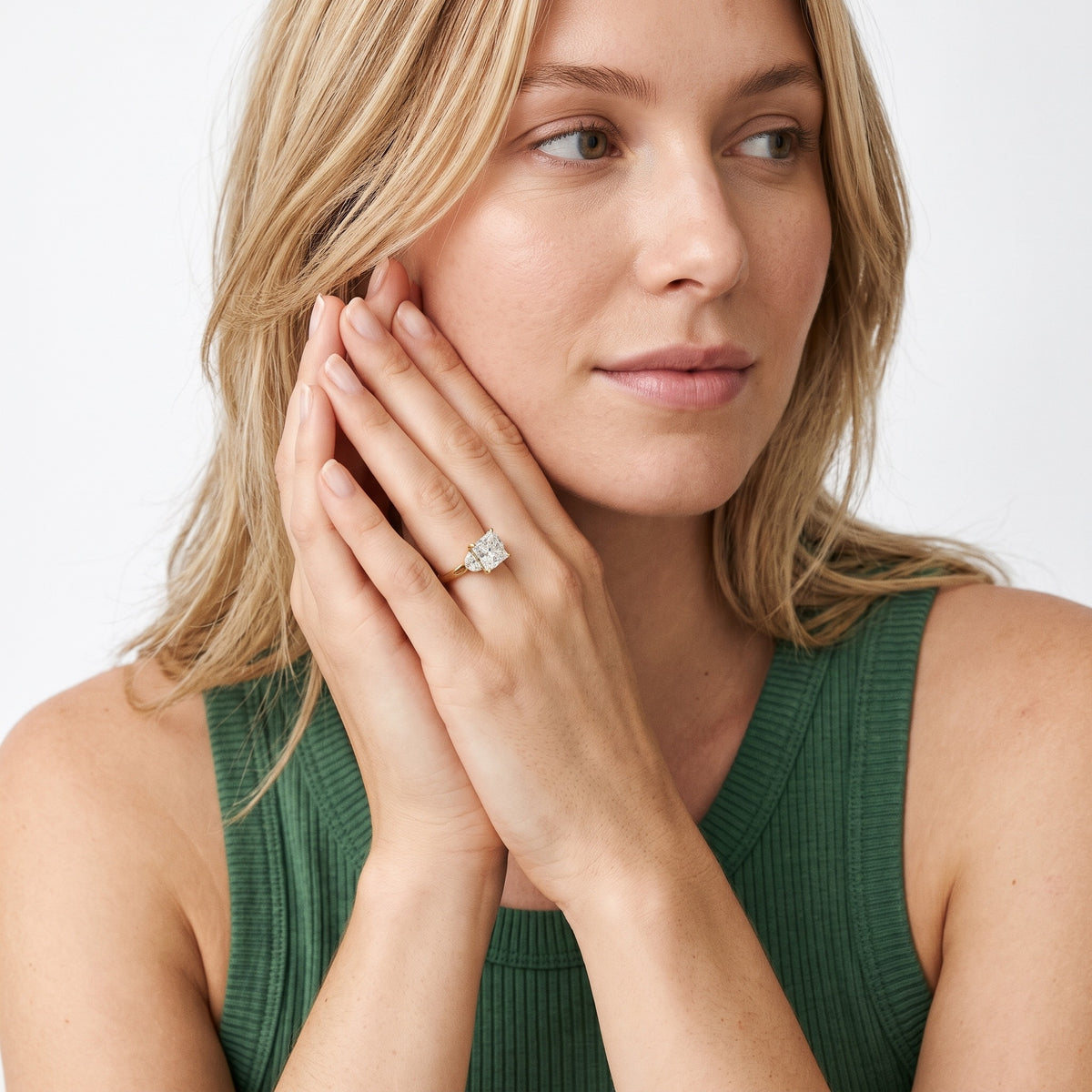 Hilary Half-Moon Three-Stone Princess Diamond Engagement Ring in Silver - model.jpg