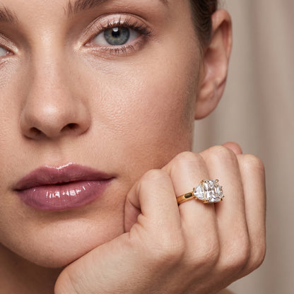 Romy Three-Stone Radiant Diamond Engagement Ring in Yellow Gold - model.jpg