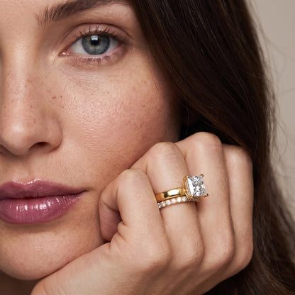 Veda Split Shank Pavé Princess Diamond Engagement Ring in Yellow Gold - model.jpg