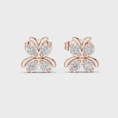 Astra Wing Round Diamond Stud Earrings in Rose Gold
