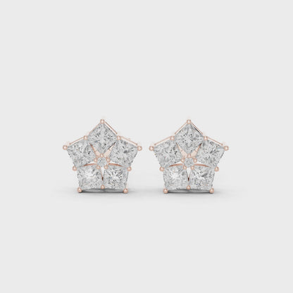 Structured Elegance Princess Diamond Stud Earrings in Rose Gold